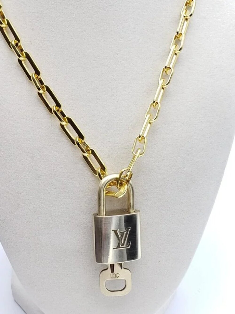 Authentic Louis Vuitton Gold Padlock w/Unbranded Stainless Steel Chain Necklace - Picture 6 of 9